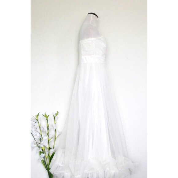 NEW! NASTY GAL STRAPLESS Tulle Bandeau RUFFLE Hem Midi Dress White SZ 6 - Picture 9 of 11
